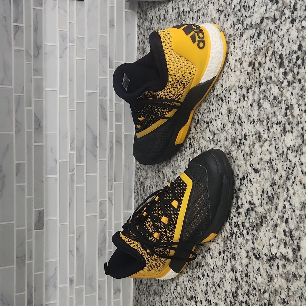 Black & Yellow Adidas Knit Basketball Shoes sz 17 stableframe sneakers - Picture 1 of 7